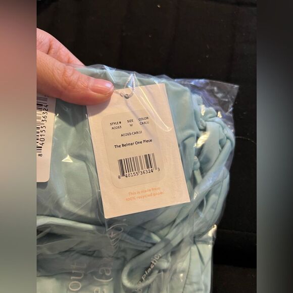 Andie Swim Belmar Cabana Blue Tie Waist One Piece Swimsuit medium NWT - Picture 3 of 3